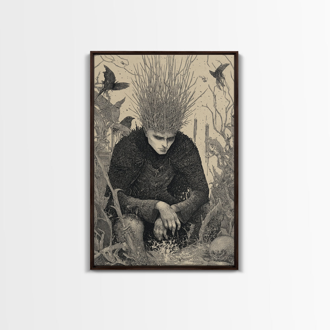 The Thorn-Crowned King, Victorian Macabre Art, Vertical Wall Art, Dark Fantasy Wall Art, Framed Canvas Print, Halloween Wall Art