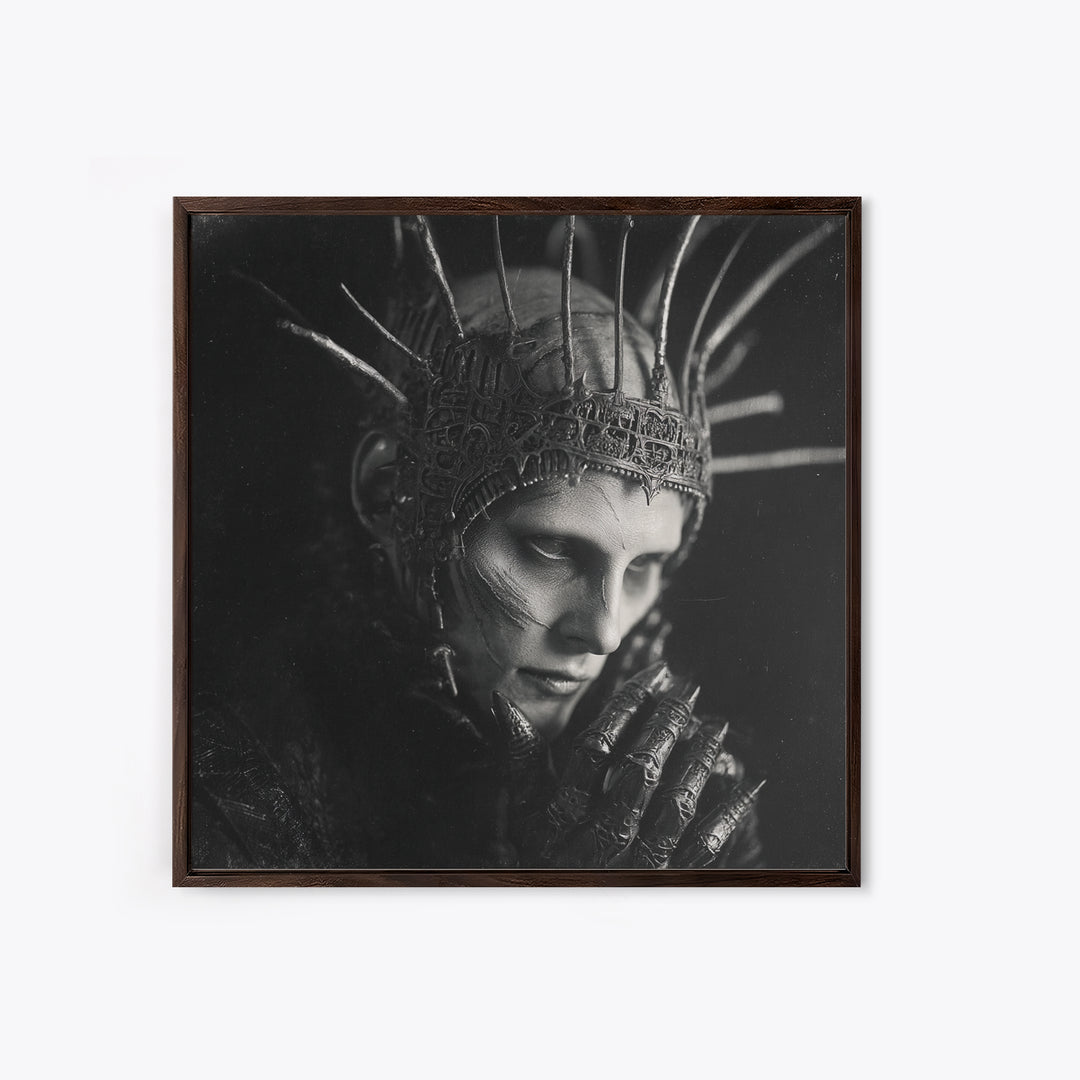 The Thorn-Crowned King, Biomechanical Horror Art, Square Wall Art, Gothic Horror Wall Art, Framed Canvas Print, Halloween Wall Art