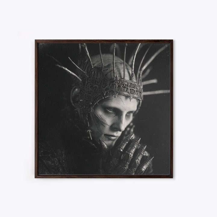 The Thorn-Crowned King, Biomechanical Horror Art, Square Wall Art, Gothic Horror Wall Art, Framed Canvas Print, Halloween Wall Art