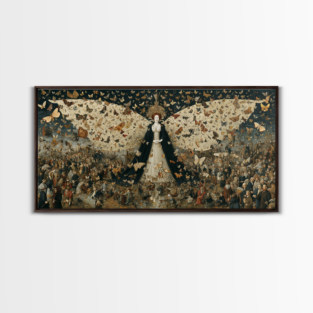 The Moth-Winged Empress, Northern Renaissance Horror, Wide Panoramic Art, Macabre Wall Art, Framed Canvas Print, Spooky Wall Decor