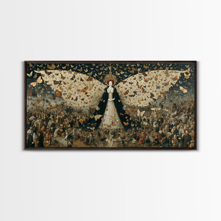 The Moth-Winged Empress, Northern Renaissance Horror, Wide Panoramic Art, Macabre Wall Art, Framed Canvas Print, Spooky Wall Decor