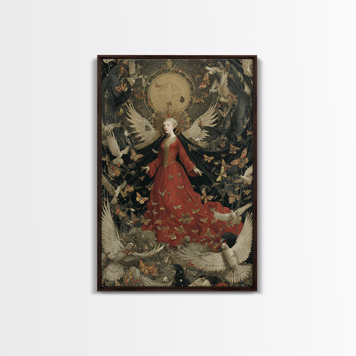 The Moth-Winged Empress, Dark Renaissance Art, Vertical Wall Art, Dark Fantasy Wall Art, Framed Canvas Print, Halloween Wall Art