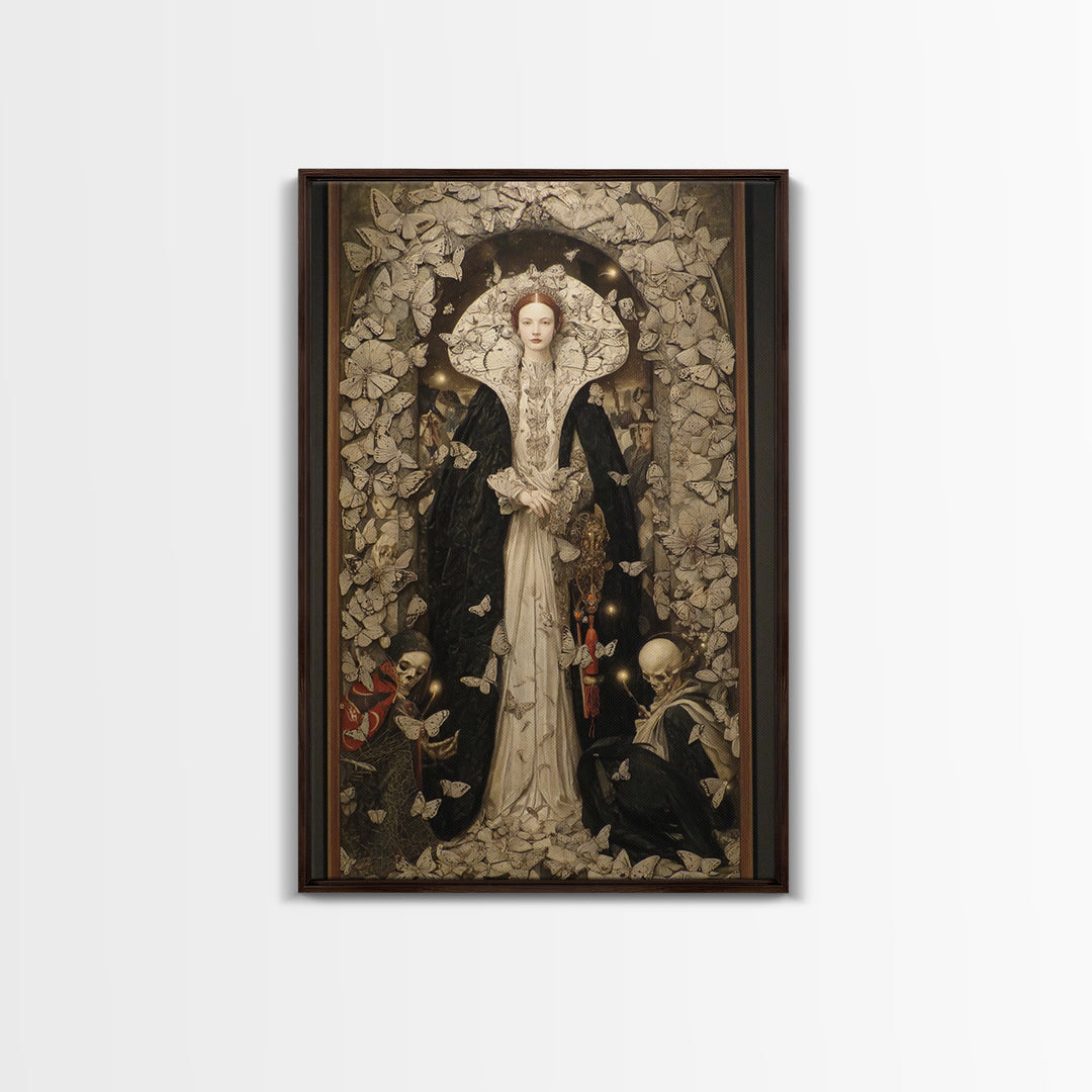 The Moth-Winged Empress, Danse Macabre Art, Vertical Wall Art, Gothic Horror Wall Art, Framed Canvas Print