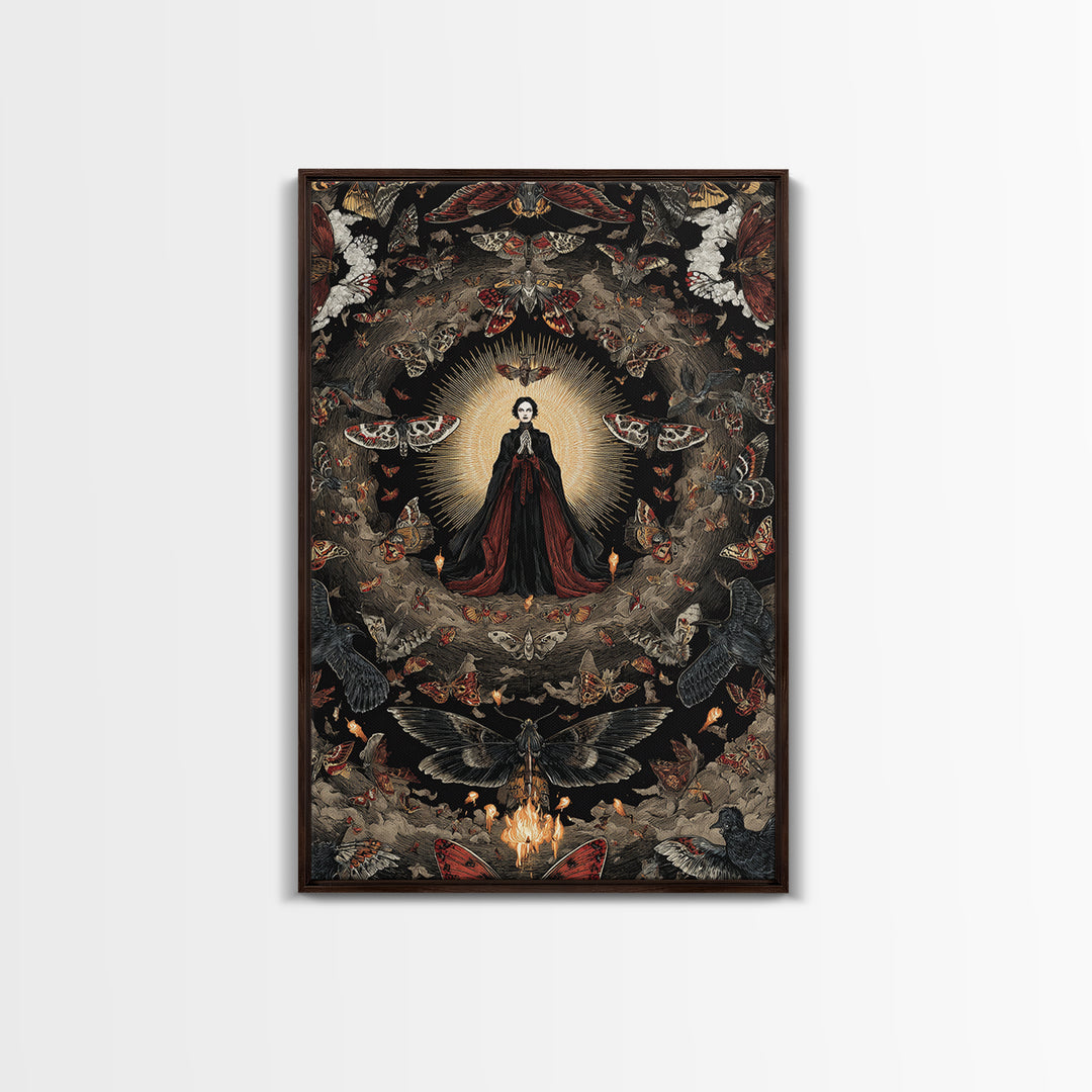 The Moth-Winged Empress, Visionary Gothic Art, Vertical Wall Art, Macabre Wall Art, Framed Canvas Print, Halloween Wall Art