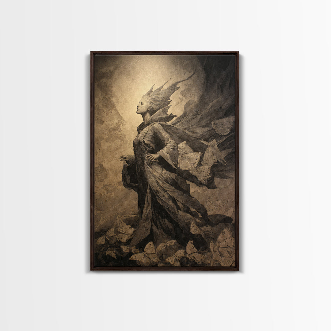 The Moth-Winged Empress, Symbolist Dream Art, Vertical Wall Art, Gothic Horror Wall Art, Canvas Print, Halloween Wall Art