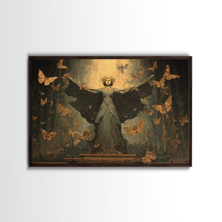 The Moth-Winged Empress, Symbolist Gothic Landscape, Landscape Wall Art, Dark Halloween Decor, Framed Canvas Print, Halloween Wall Art