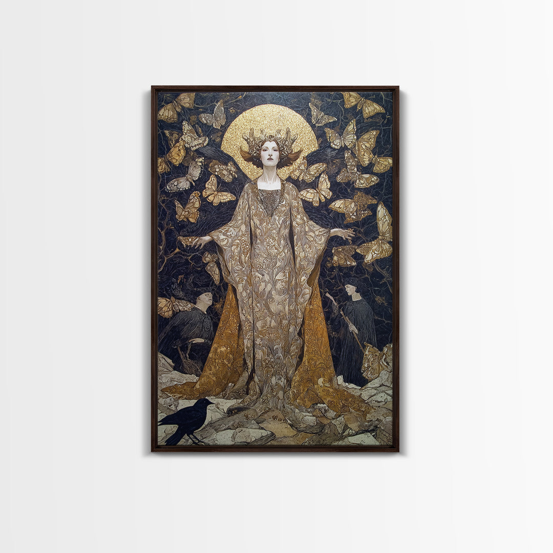 The Moth-Winged Empress, Symbolist Death Art, Vertical Wall Art, Dark Halloween Decor, Canvas Print, Halloween Wall Art