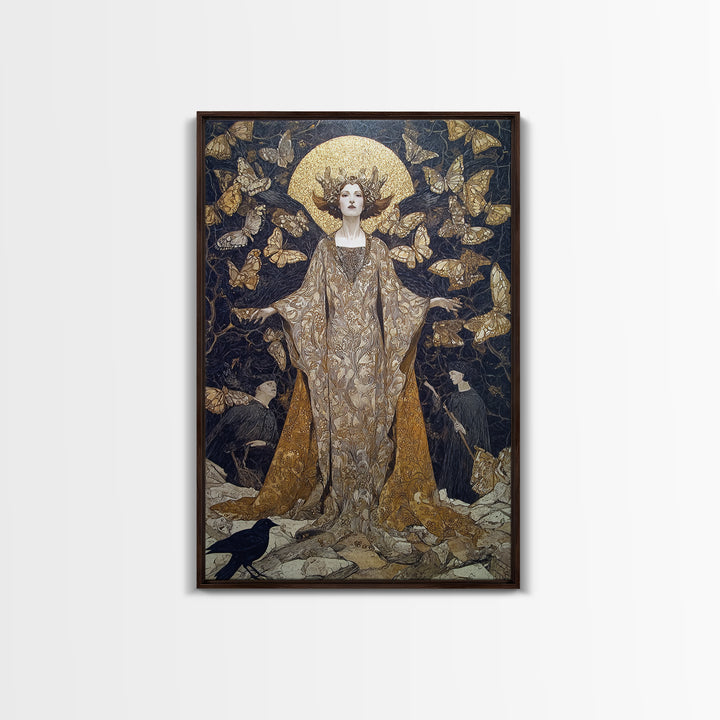 The Moth-Winged Empress, Symbolist Death Art, Vertical Wall Art, Dark Halloween Decor, Canvas Print, Halloween Wall Art