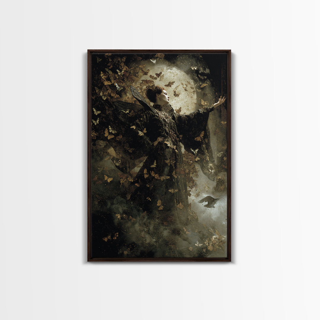 The Moth-Winged Empress, Dark Symbolist Art, Vertical Wall Art, Macabre Wall Art, Framed Canvas Print, Halloween Wall Art