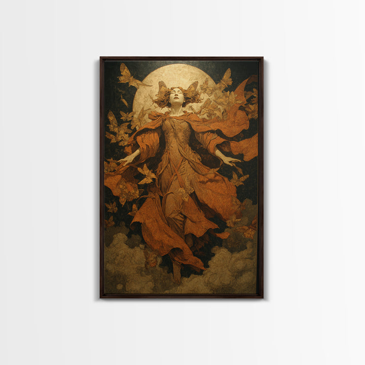The Moth-Winged Empress, Symbolist Etching Art, Vertical Wall Art, Gothic Horror Wall Art, Framed Canvas Print, Halloween Wall Art