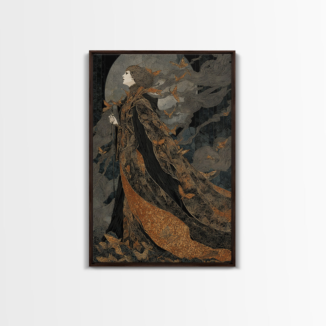 The Moth-Winged Empress, Stained Glass Gothic Art, Vertical Wall Art, Dark Halloween Decor, Canvas Print, Halloween Wall Art