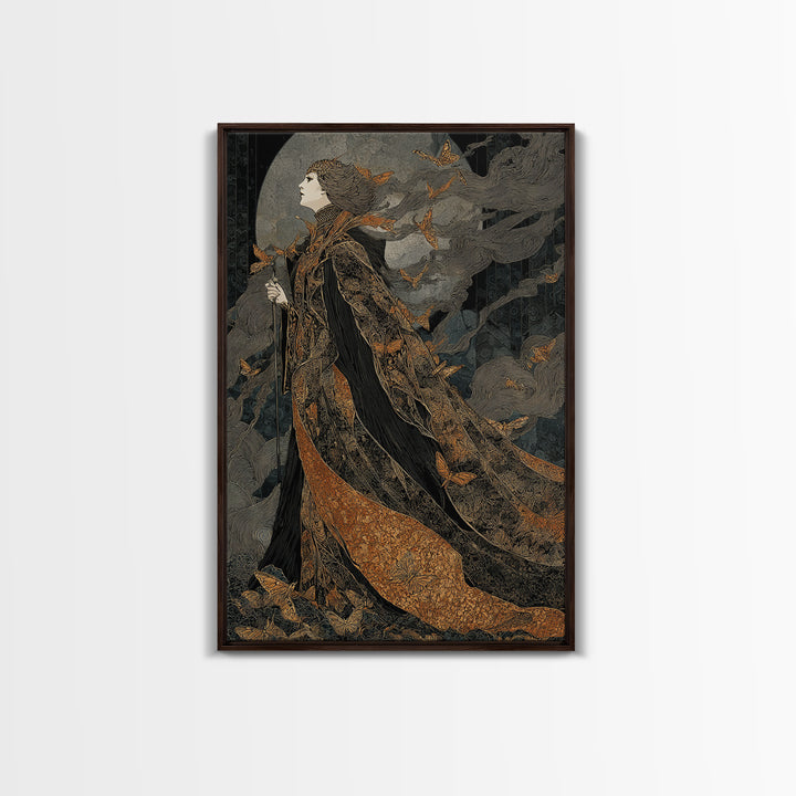 The Moth-Winged Empress, Stained Glass Gothic Art, Vertical Wall Art, Dark Halloween Decor, Canvas Print, Halloween Wall Art