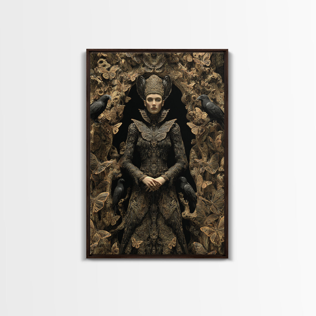 The Moth-Winged Empress, Biomechanical Horror Art, Vertical Wall Art, Gothic Horror Wall Art, Framed Canvas Print, Halloween Wall Art