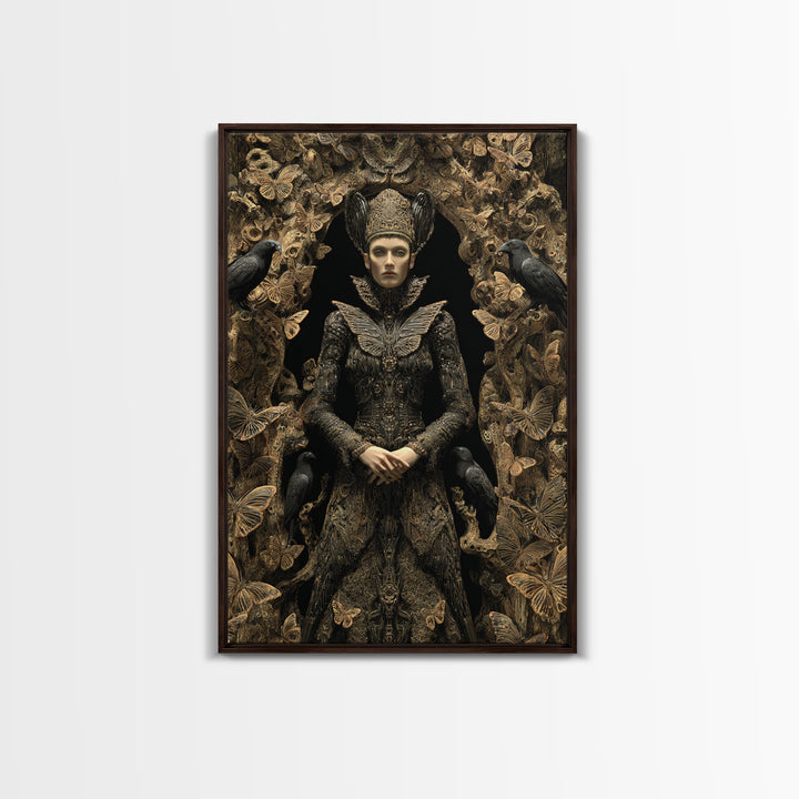 The Moth-Winged Empress, Biomechanical Horror Art, Vertical Wall Art, Gothic Horror Wall Art, Framed Canvas Print, Halloween Wall Art