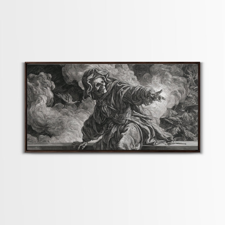 The Ash-Covered Oracle, Danse Macabre Art, Wide Panoramic Art, Dark Fantasy Wall Art, Canvas Print, Halloween Wall Art