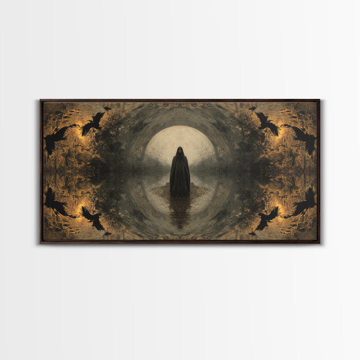 The Ash-Covered Oracle, Symbolist Gothic Landscape, Wide Panoramic Art, Dark Fantasy Wall Art, Canvas Print, Halloween Wall Art