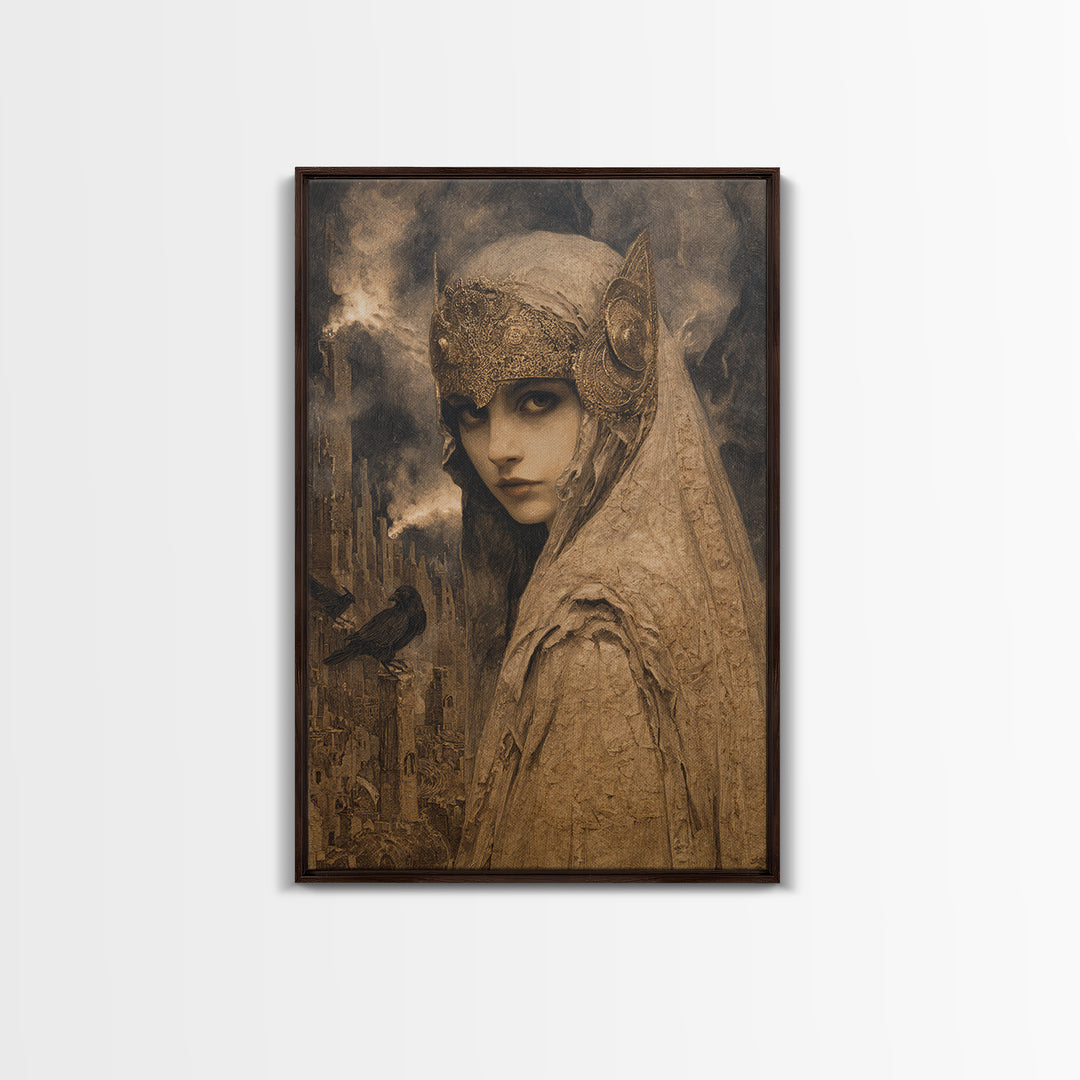 The Ash-Covered Oracle, Ornate Symbolist Art, Vertical Wall Art, Dark Halloween Decor, Canvas Print, Halloween Wall Art