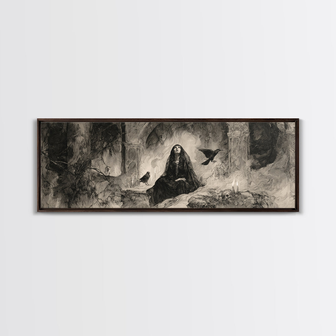 The Ash-Covered Oracle, Decadent Gothic Art, Extra Wide Wall Art, Macabre Wall Art, Canvas Print, Halloween Wall Art