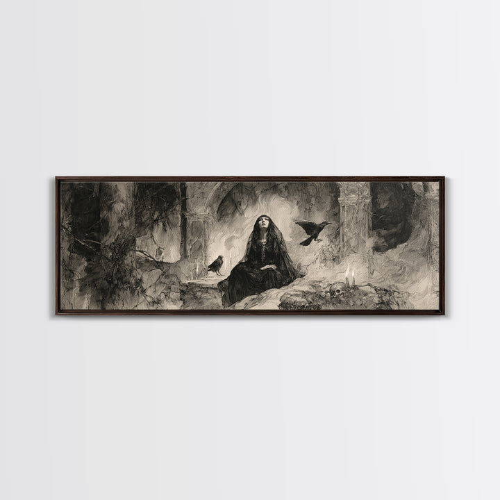 The Ash-Covered Oracle, Decadent Gothic Art, Extra Wide Wall Art, Macabre Wall Art, Canvas Print, Halloween Wall Art