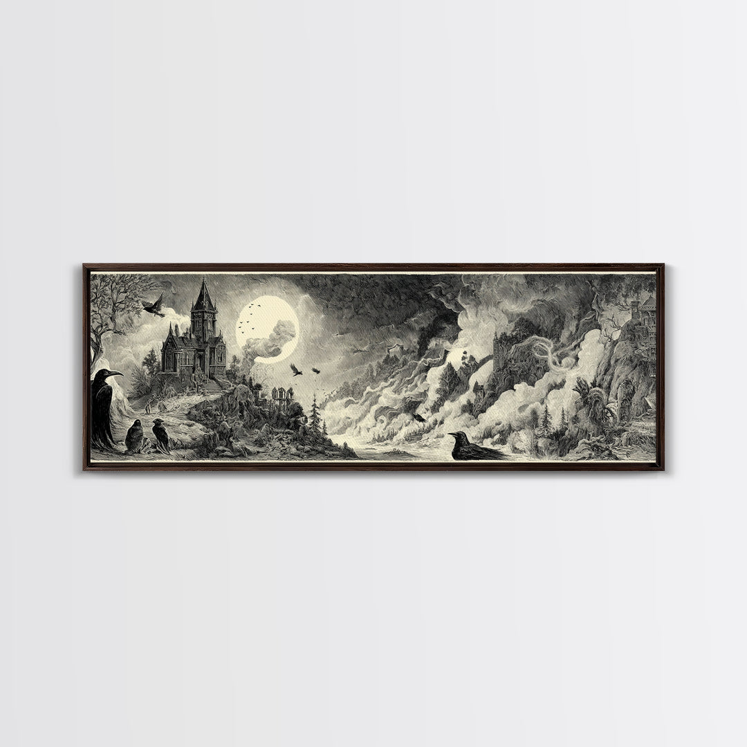 The Ash-Covered Oracle, Victorian Macabre Art, Extra Wide Wall Art, Macabre Wall Art, Canvas Print, Halloween Wall Art, Halloween Decor