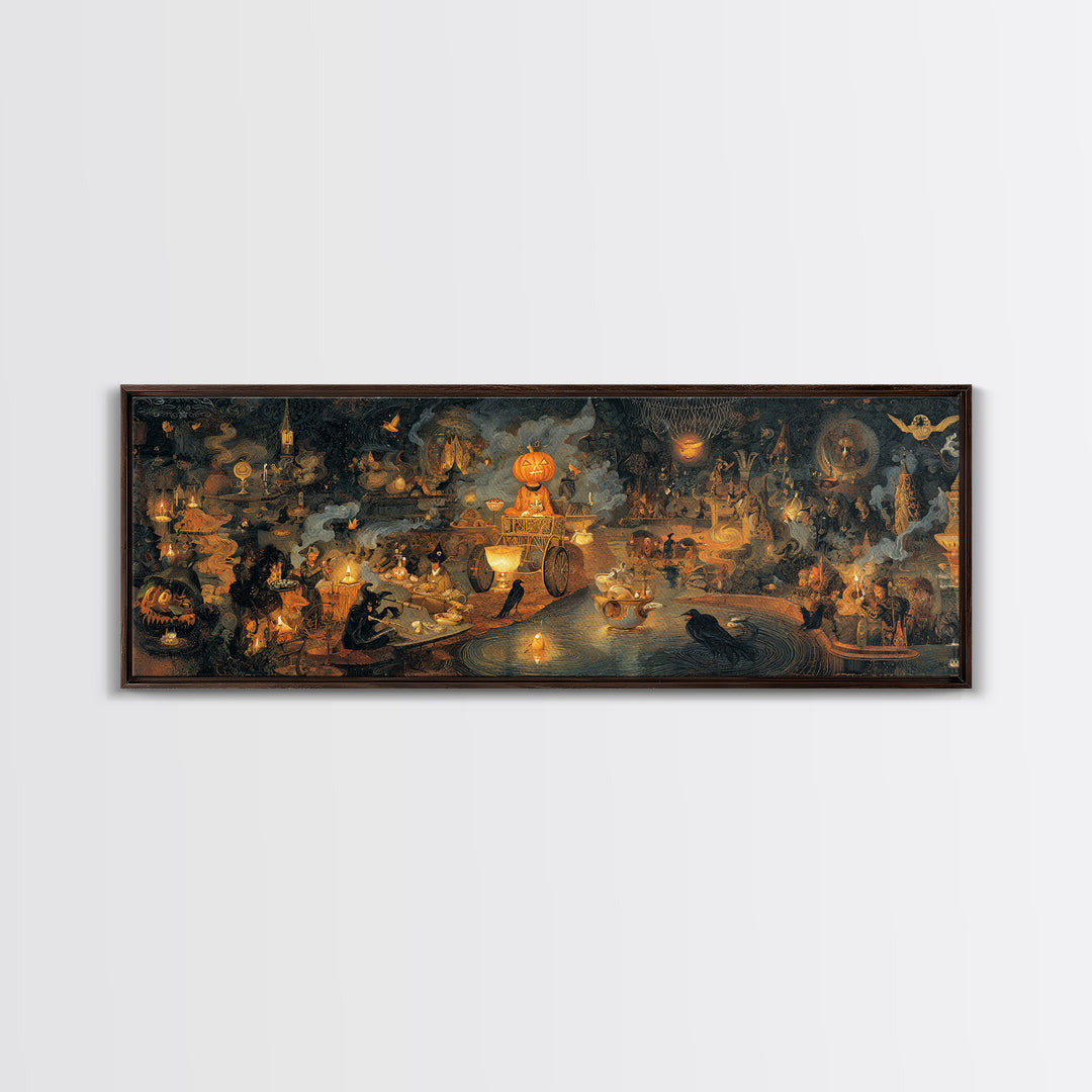 The Pumpkin-Headed Tea Merchant, Medieval Grotesque Art, Extra Wide Wall Art, Gothic Horror Wall Art, Canvas Print