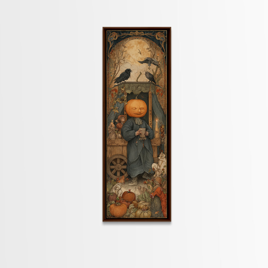 The Pumpkin-Headed Tea Merchant, Dark Renaissance Art, Tall Narrow Wall Art, Dark Fantasy Wall Art, Canvas Print