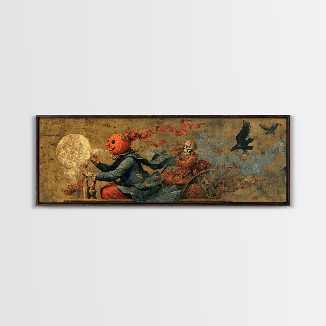 The Pumpkin-Headed Tea Merchant, Danse Macabre Art, Extra Wide Wall Art, Dark Fantasy Wall Art, Canvas Print