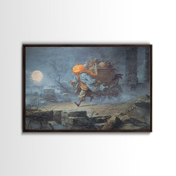 The Pumpkin-Headed Tea Merchant, Romantic Gothic Landscape, Landscape Wall Art, Dark Halloween Decor, Framed Canvas Print