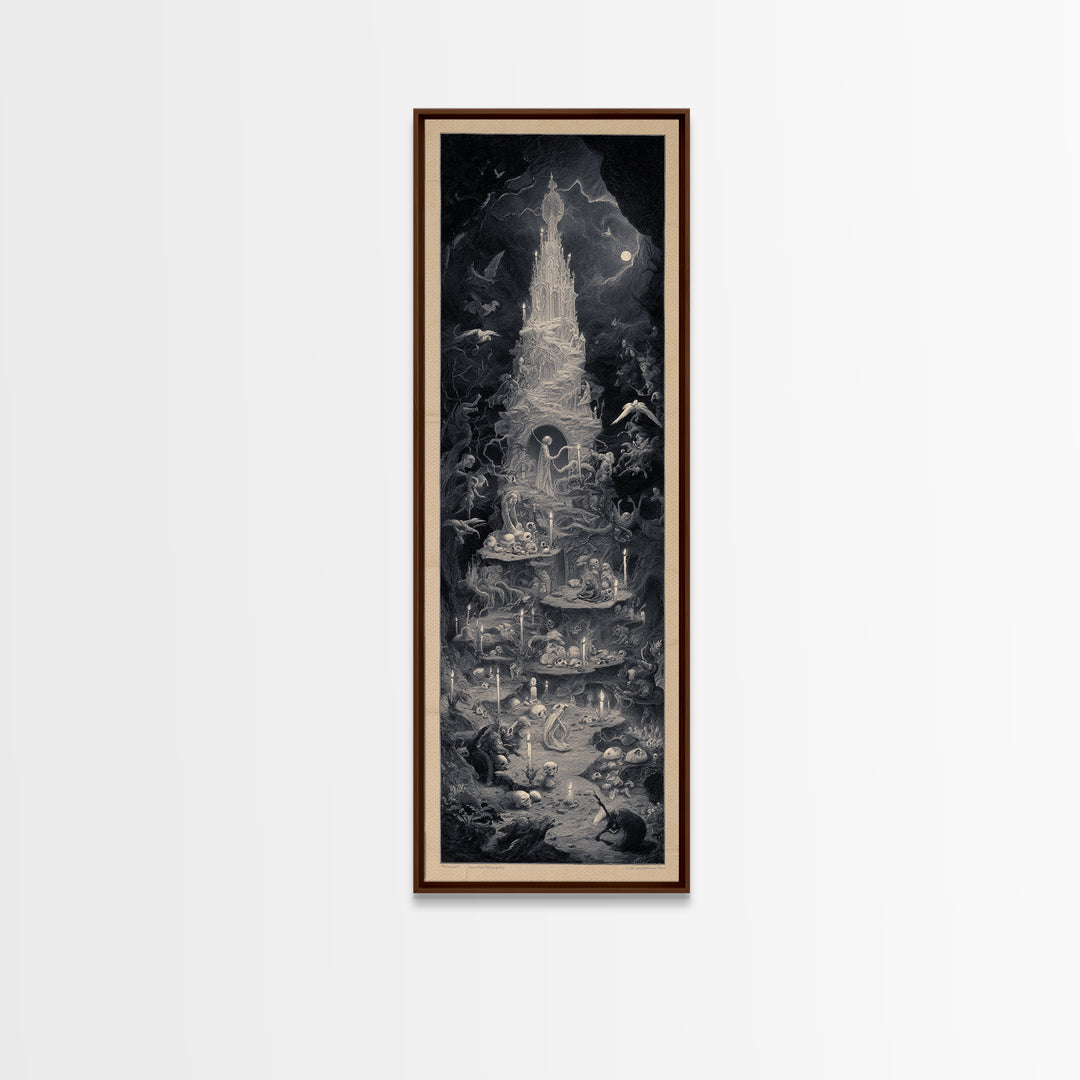 The Ghost Bakery, Gothic Engraving Art, Tall Narrow Wall Art, Macabre Wall Art, Framed Canvas Print, Halloween Wall Art
