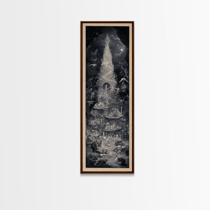 The Ghost Bakery, Gothic Engraving Art, Tall Narrow Wall Art, Macabre Wall Art, Framed Canvas Print, Halloween Wall Art