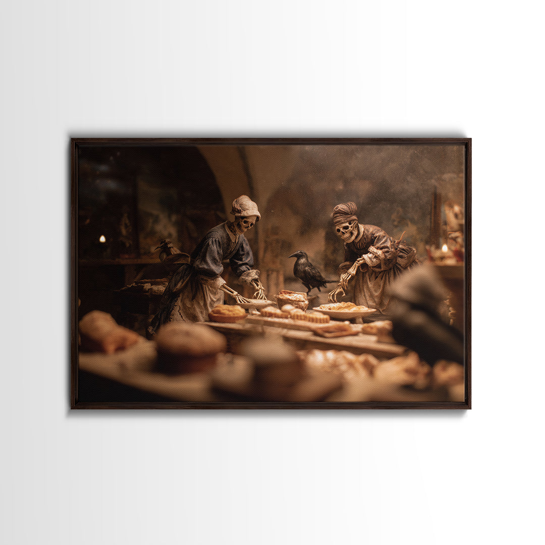 The Ghost Bakery, Danse Macabre Art, Landscape Wall Art, Dark Halloween Decor, Framed Canvas Print, Halloween Wall Art
