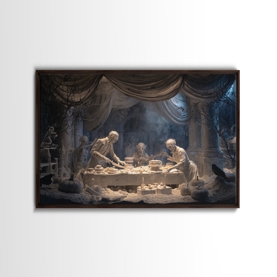 The Ghost Bakery, Gothic Nightmare Art, Landscape Wall Art, Dark Halloween Decor, Framed Canvas Print, Halloween Wall Art