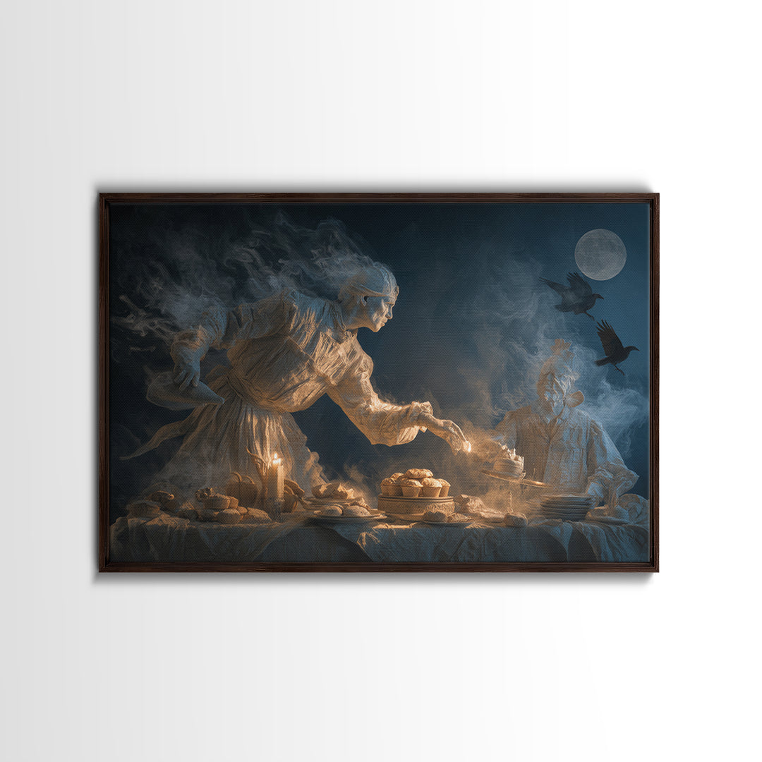 The Ghost Bakery, Visionary Gothic Art, Landscape Wall Art, Macabre Wall Art, Framed Canvas Print, Halloween Wall Art, Halloween Decor