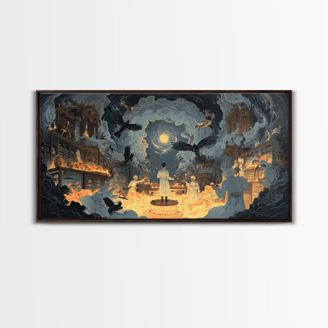 The Ghost Bakery, Apocalyptic Romantic Art, Wide Panoramic Art, Dark Halloween Decor, Canvas Print, Halloween Wall Art