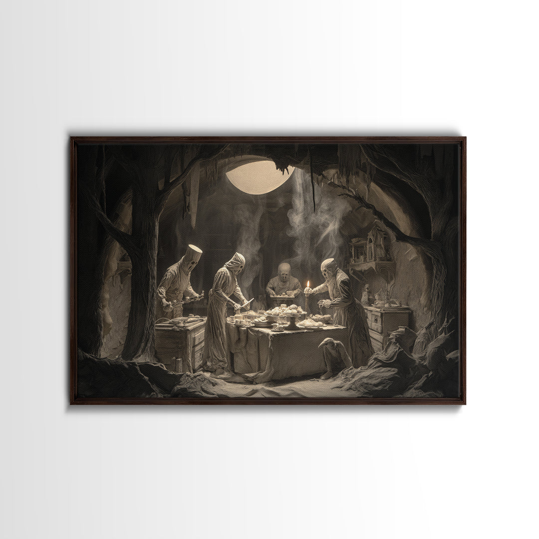 The Ghost Bakery, Expressionist Nightmare Art, Landscape Wall Art, Dark Halloween Decor, Canvas Print, Halloween Wall Art