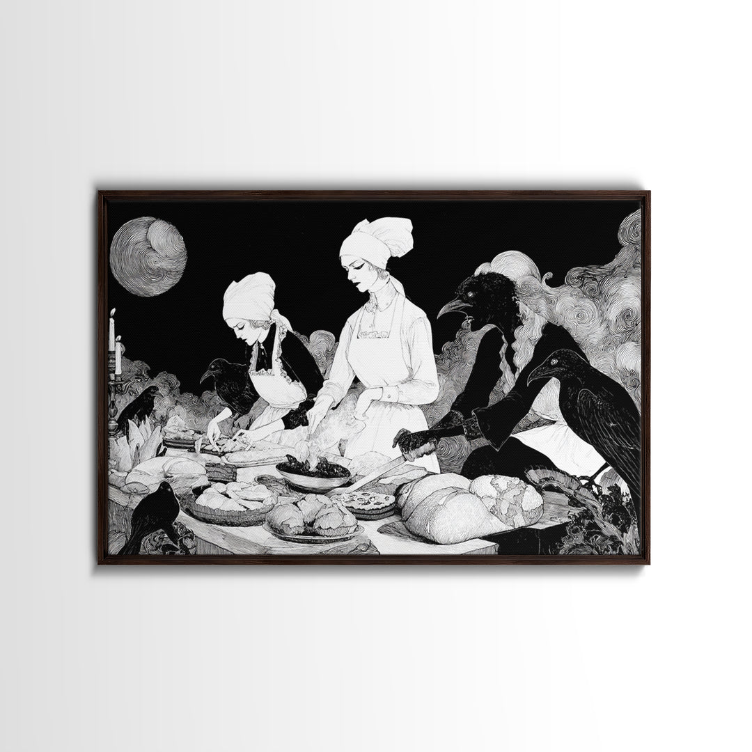 The Ghost Bakery, Decadent Line Art, Landscape Wall Art, Dark Fantasy Wall Art, Framed Canvas Print, Halloween Wall Art