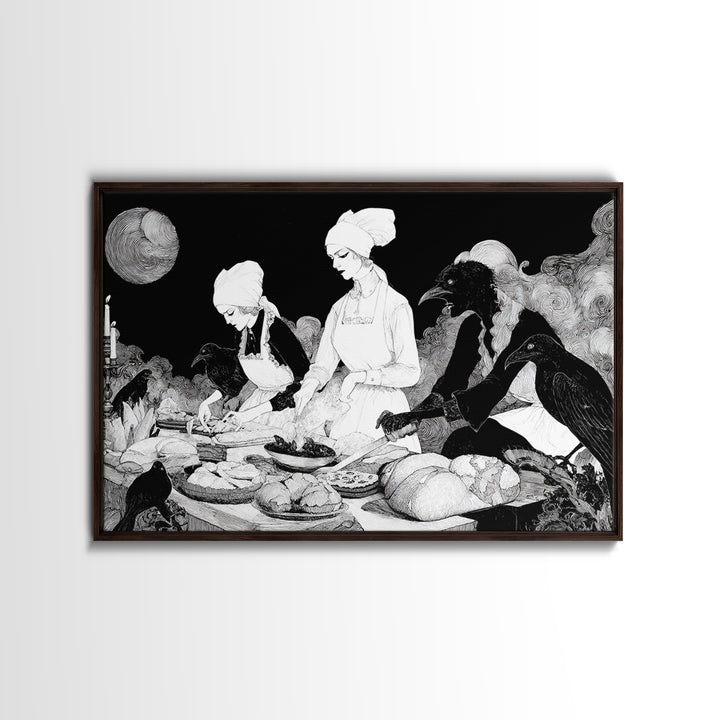 The Ghost Bakery, Decadent Line Art, Landscape Wall Art, Dark Fantasy Wall Art, Framed Canvas Print, Halloween Wall Art