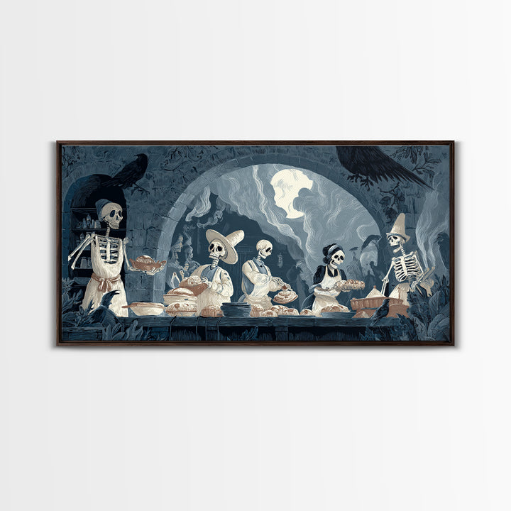 The Ghost Bakery, Macabre Folk Print Art, Wide Panoramic Art, Dark Halloween Decor, Canvas Print, Halloween Wall Art