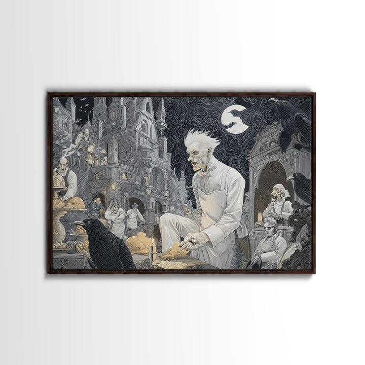The Ghost Bakery, Victorian Macabre Art, Landscape Wall Art, Macabre Wall Art, Framed Canvas Print, Halloween Wall Art