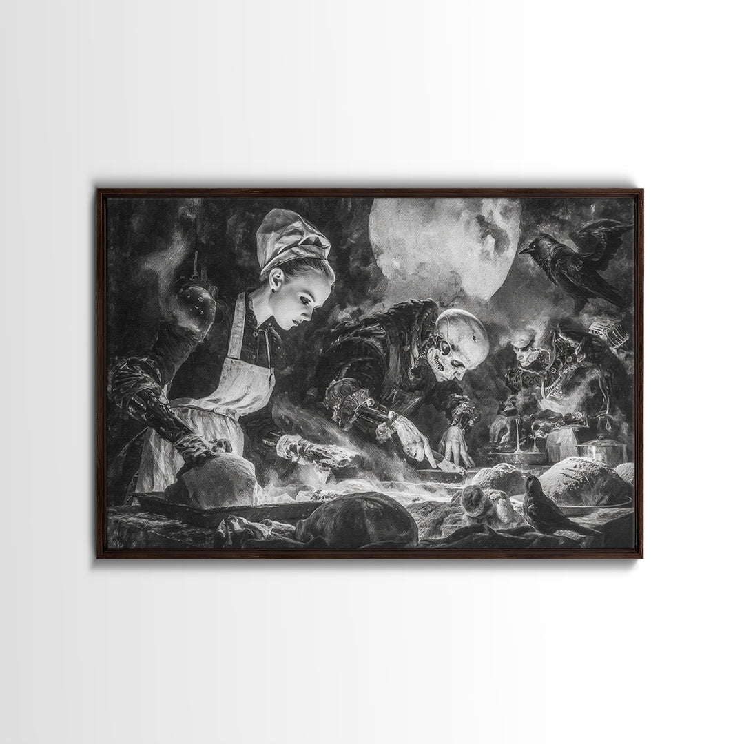 The Ghost Bakery, Biomechanical Horror Art, Landscape Wall Art, Dark Fantasy Wall Art, Framed Canvas Print, Halloween Wall Art