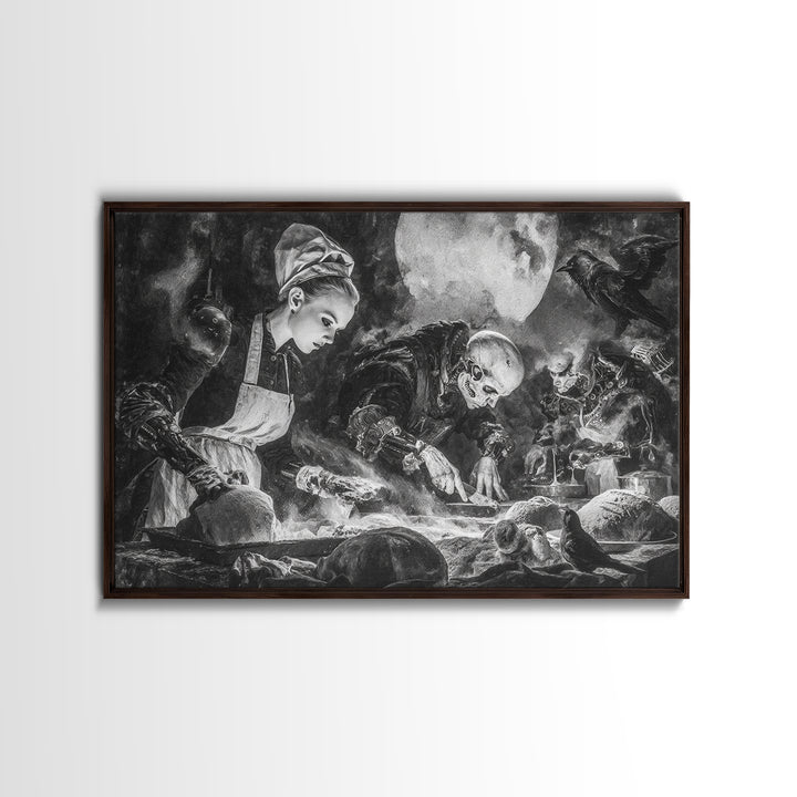 The Ghost Bakery, Biomechanical Horror Art, Landscape Wall Art, Dark Fantasy Wall Art, Framed Canvas Print, Halloween Wall Art