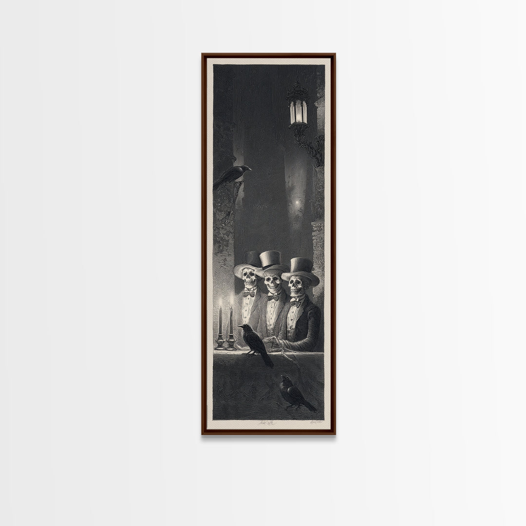 The Skeleton Barbershop Quartet, Gothic Engraving Art, Tall Narrow Wall Art, Gothic Horror Wall Art, Canvas Print, Halloween Wall Art
