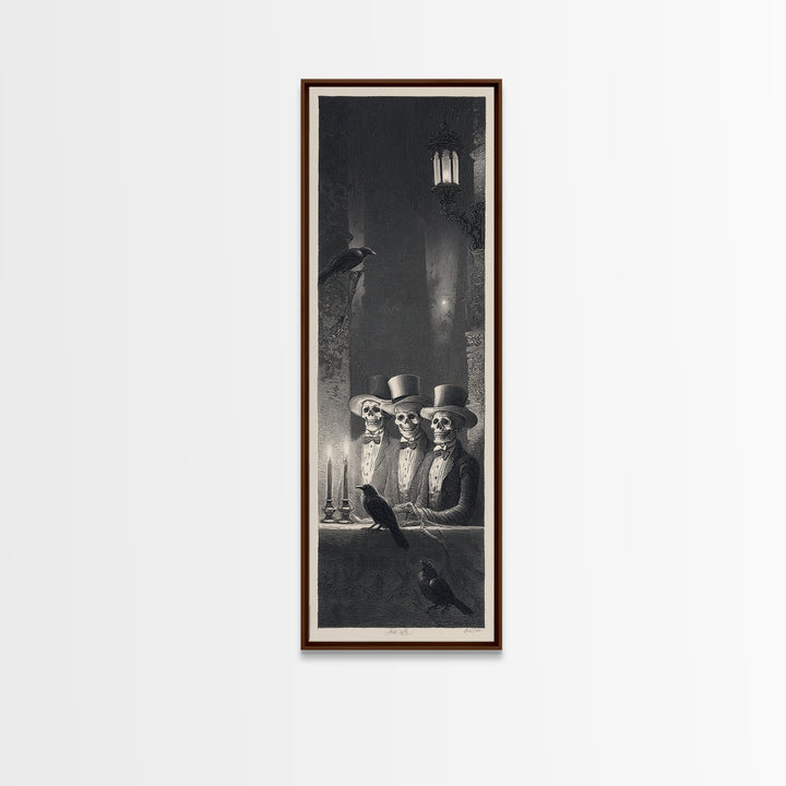 The Skeleton Barbershop Quartet, Gothic Engraving Art, Tall Narrow Wall Art, Gothic Horror Wall Art, Canvas Print, Halloween Wall Art
