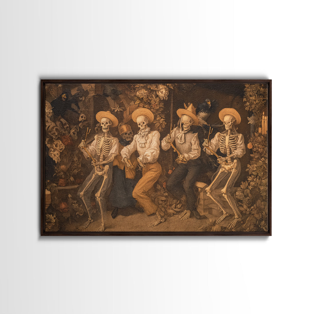 The Skeleton Barbershop Quartet, Medieval Grotesque Art, Landscape Wall Art, Macabre Wall Art, Canvas Print, Halloween Wall Art