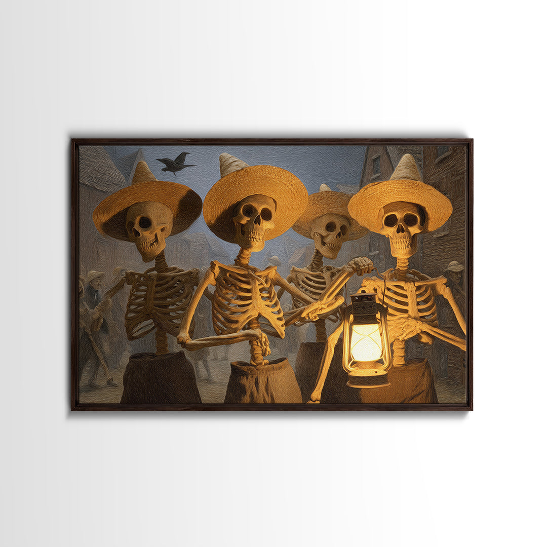 The Skeleton Barbershop Quartet, Northern Renaissance Horror, Landscape Wall Art, Macabre Wall Art, Framed Canvas Print