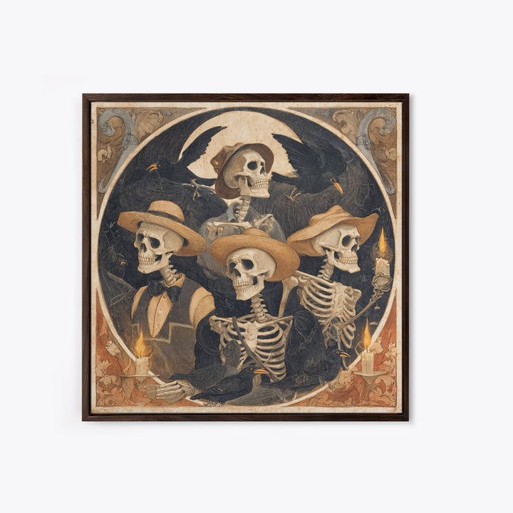 The Skeleton Barbershop Quartet, Danse Macabre Art, Square Wall Art, Macabre Wall Art, Canvas Print, Halloween Wall Art