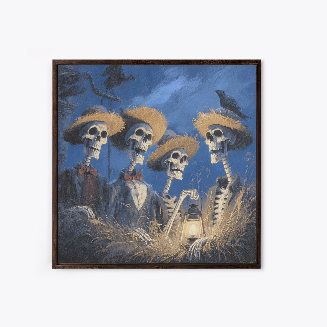 The Skeleton Barbershop Quartet, Baroque Witchcraft Art, Square Wall Art, Macabre Wall Art, Framed Canvas Print, Halloween Wall Art