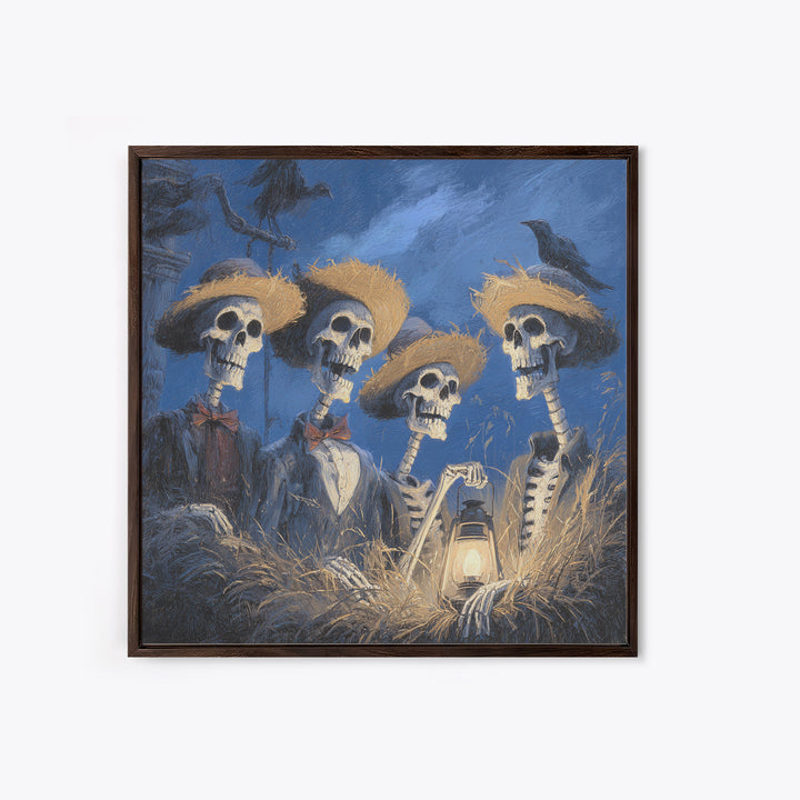 The Skeleton Barbershop Quartet, Baroque Witchcraft Art, Square Wall Art, Macabre Wall Art, Framed Canvas Print, Halloween Wall Art