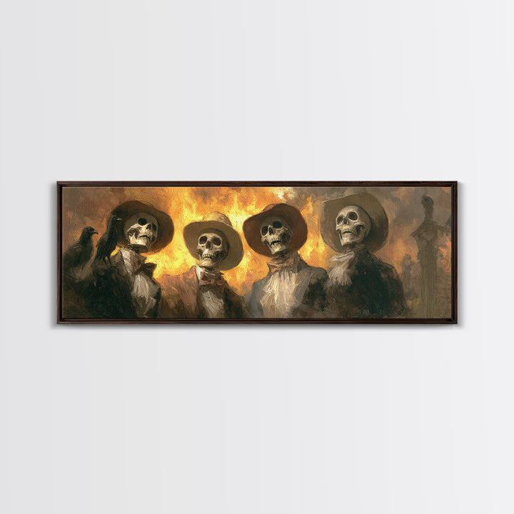 The Skeleton Barbershop Quartet, Apocalyptic Romantic Art, Extra Wide Wall Art, Dark Halloween Decor, Framed Canvas Print