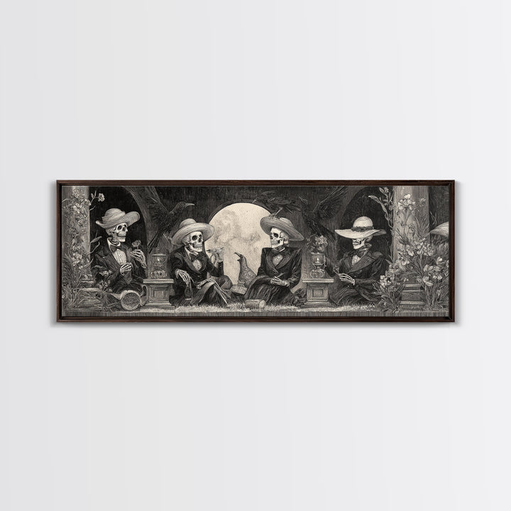 The Skeleton Barbershop Quartet, Symbolist Dream Art, Extra Wide Wall Art, Gothic Horror Wall Art, Canvas Print, Halloween Wall Art